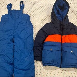 Carter's Boys 2-Piece Color Block Hooded Snowsuit Jacket & Bib Set